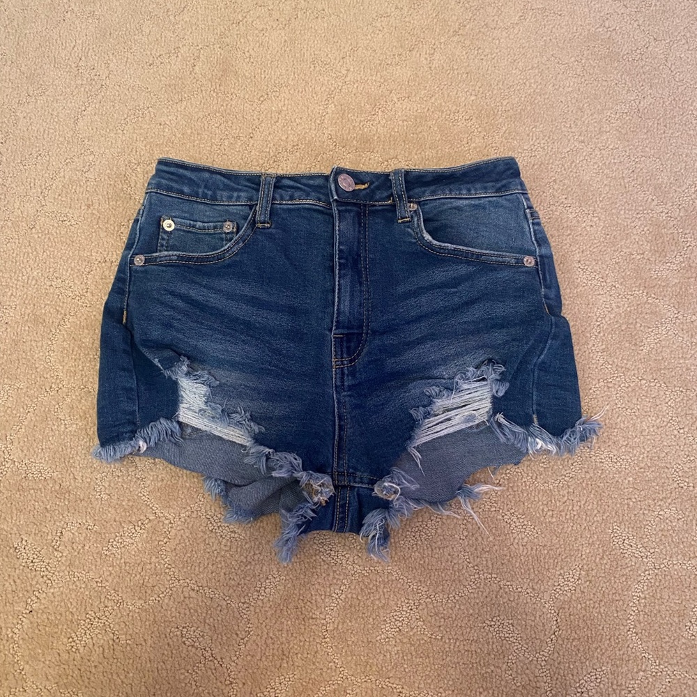 Love Tree Dark Blue Distressed Denim Shorts